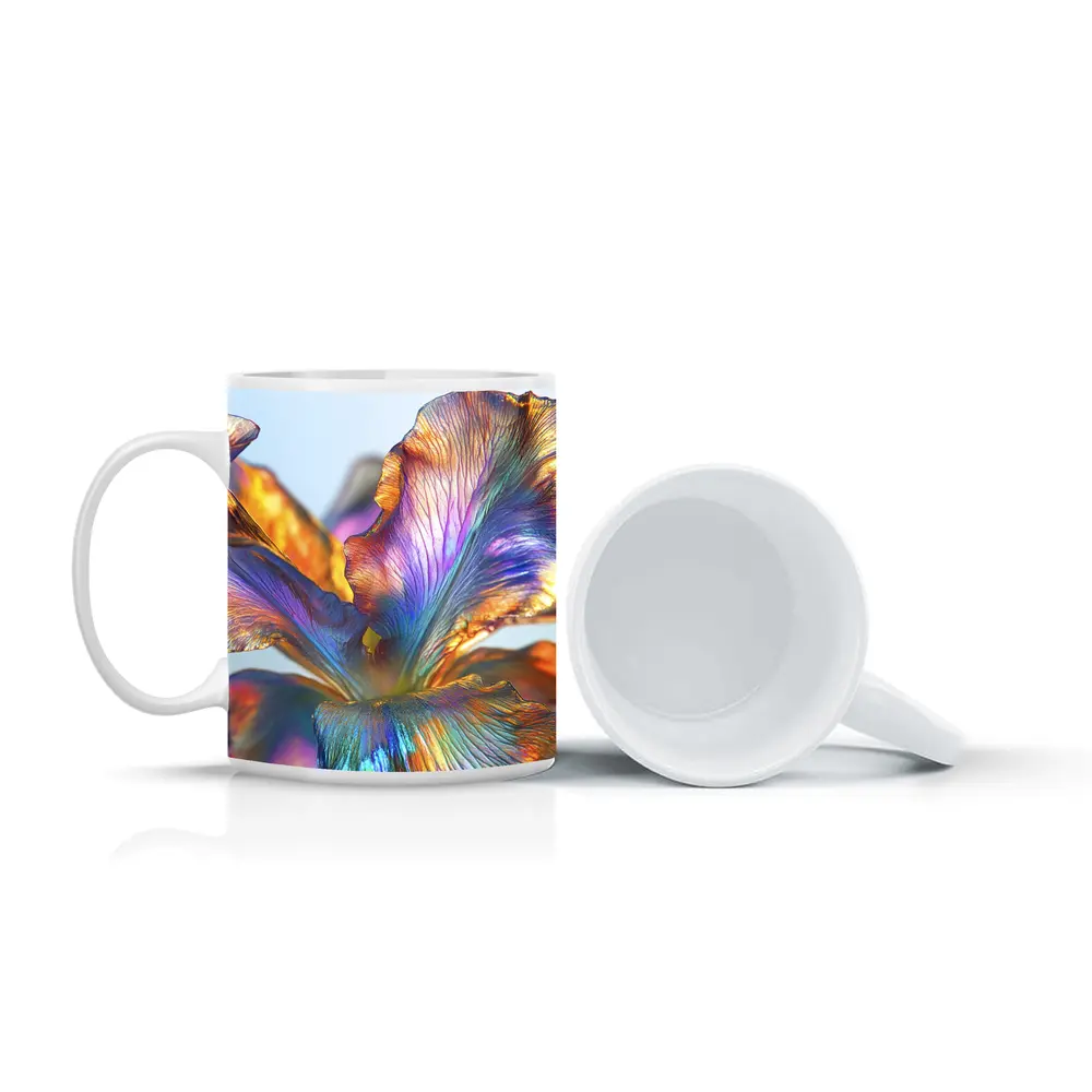 Iridescent Iris Flower Close Up Blue Background – Mugs