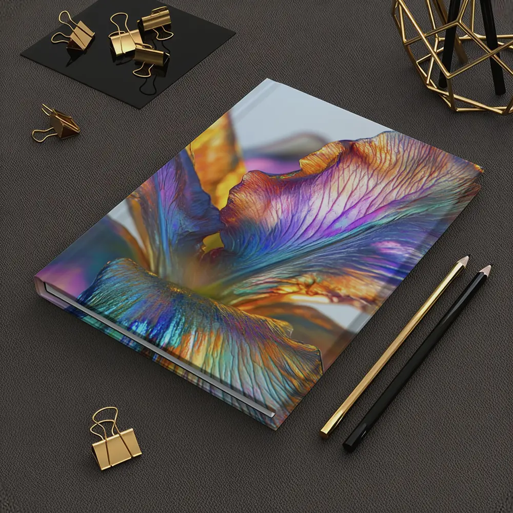 Iridescent Iris Flower Close Up Blue Background – Notebooks
