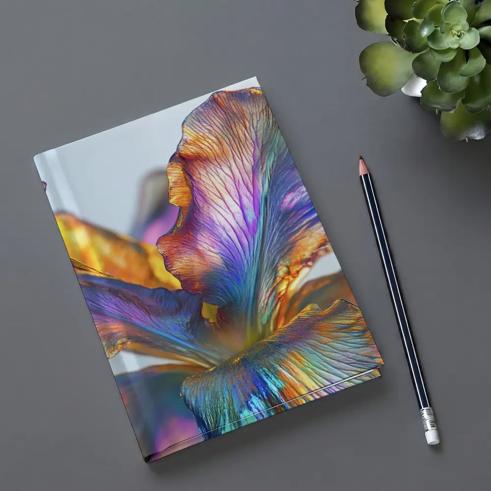 Iridescent Iris Flower Close Up Blue Background – Notebooks