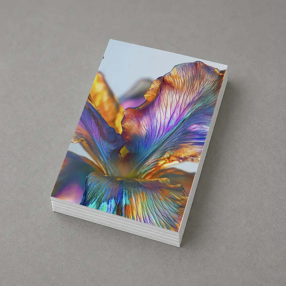 Iridescent Iris Flower Close Up Blue Background – Postcards