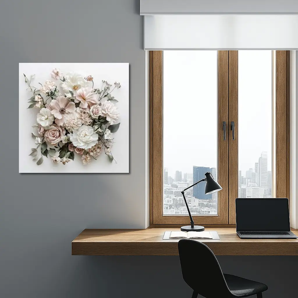 Blush Pink Roses Dahlias White Background – Wall Art