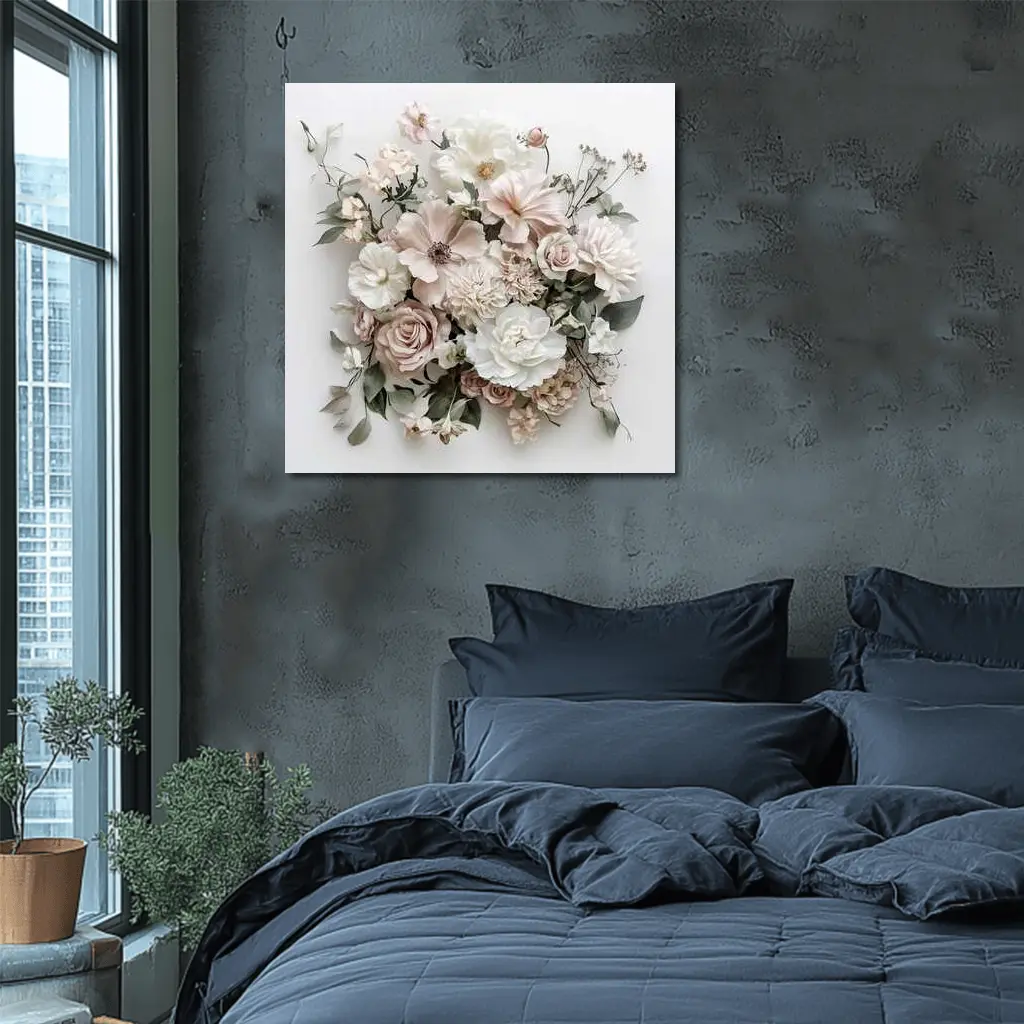 Blush Pink Roses Dahlias White Background – Wall Art