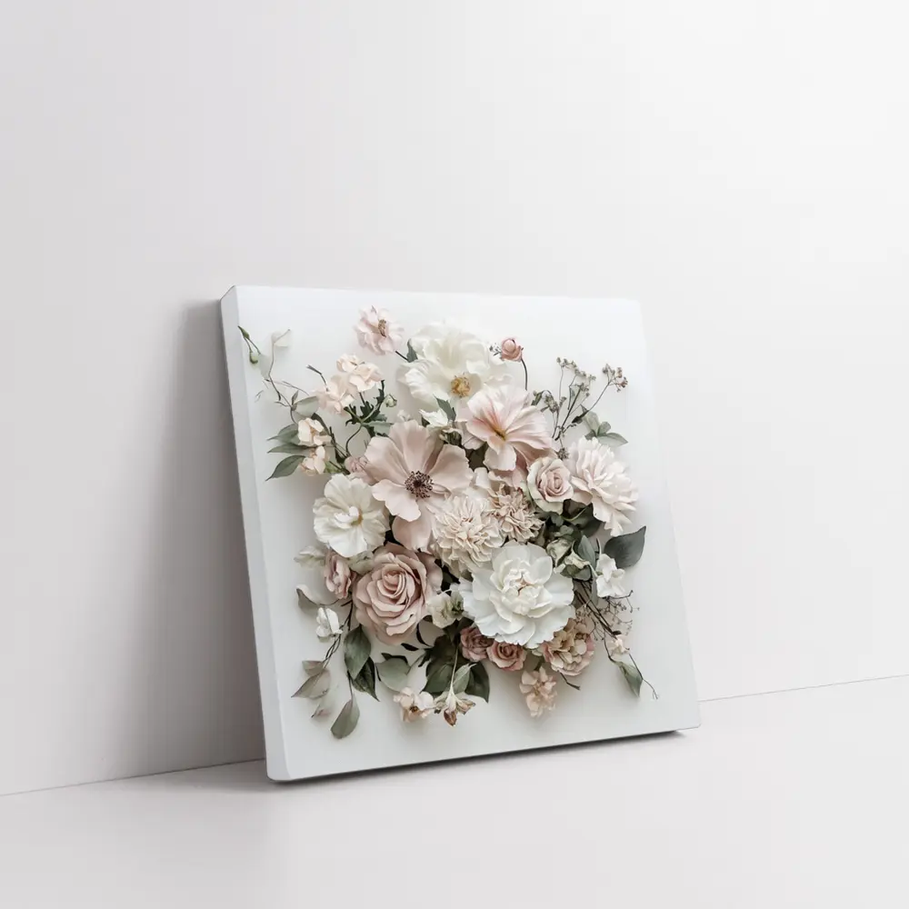 Blush Pink Roses Dahlias White Background – Wall Art