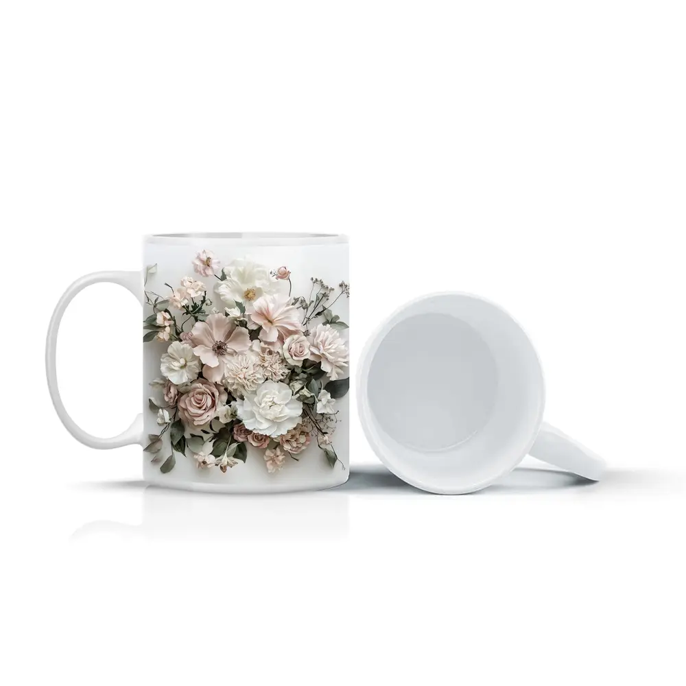 Blush Pink Roses Dahlias White Background – Mugs