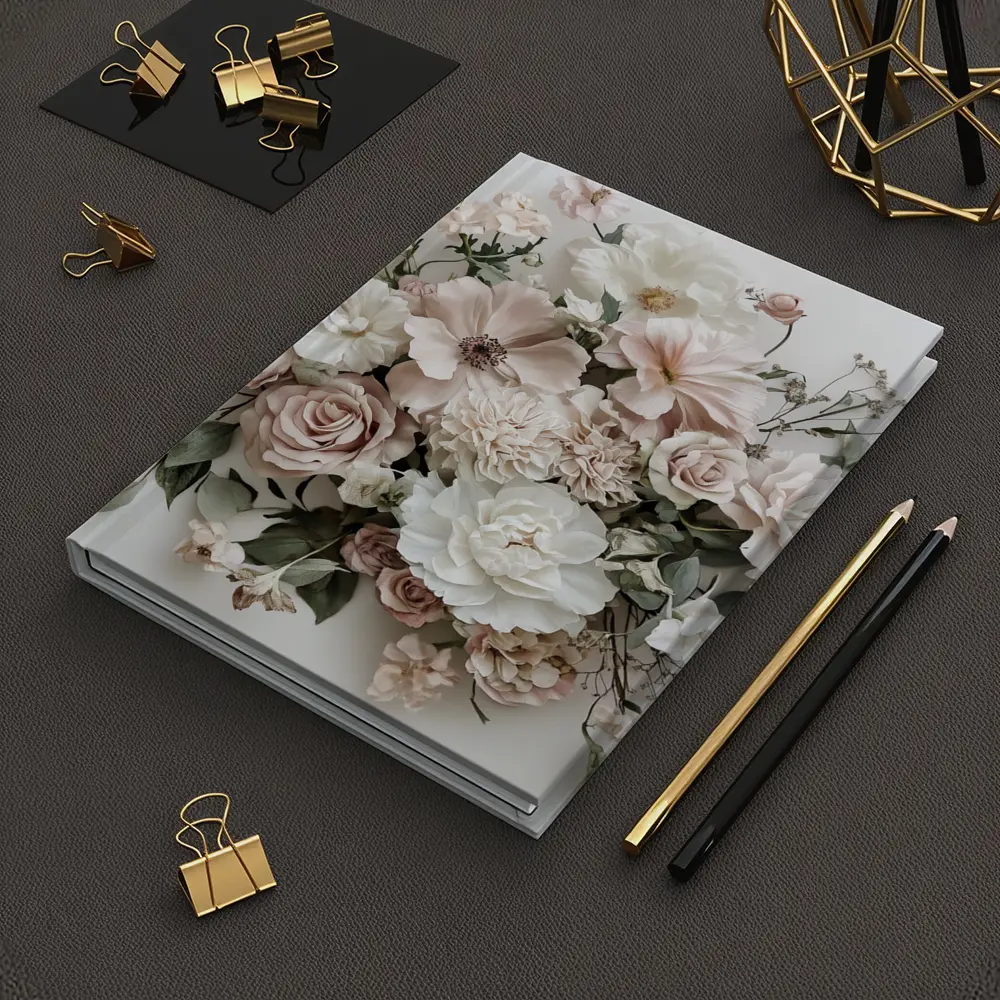 Blush Pink Roses Dahlias White Background – Notebooks