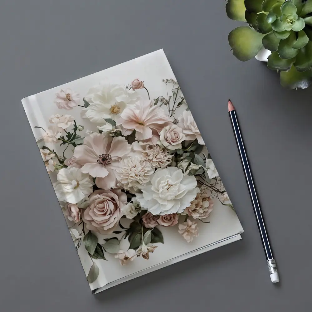 Blush Pink Roses Dahlias White Background – Notebooks