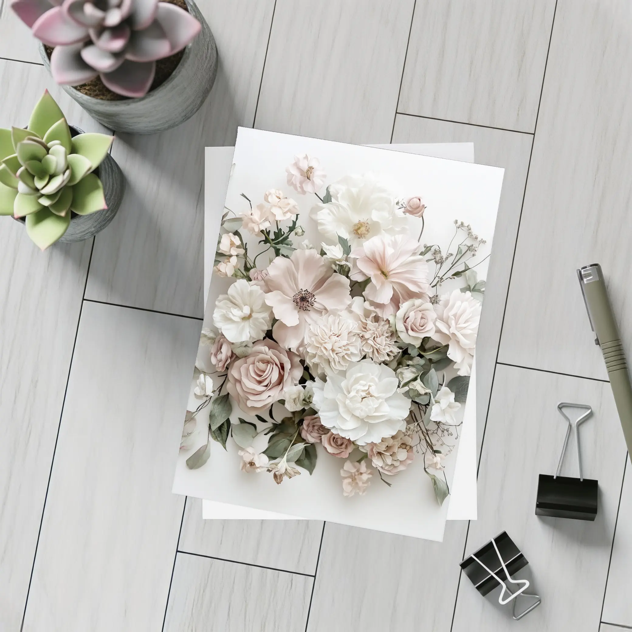 Blush Pink Roses Dahlias White Background – Postcards