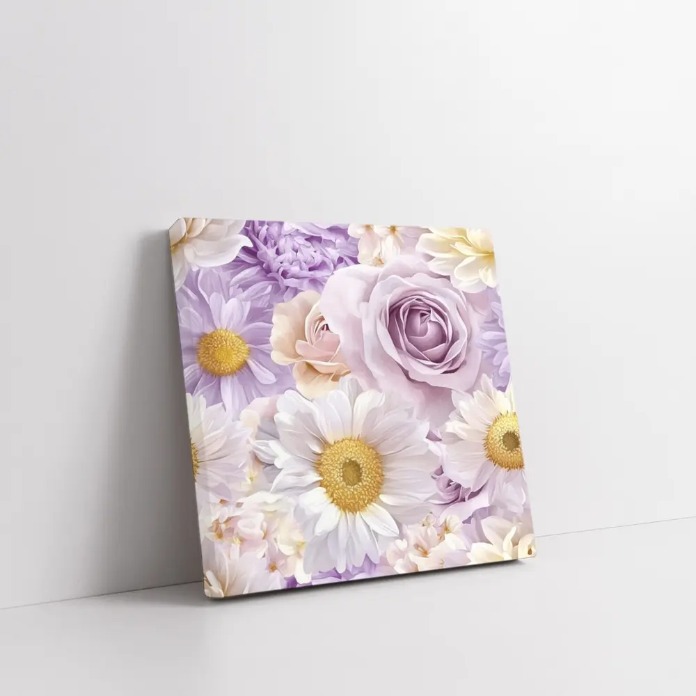 Lavender Roses Daisies Soft Floral Pattern – Wall Art