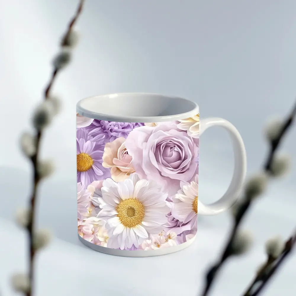 Lavender Roses Daisies Soft Floral Pattern – Mugs