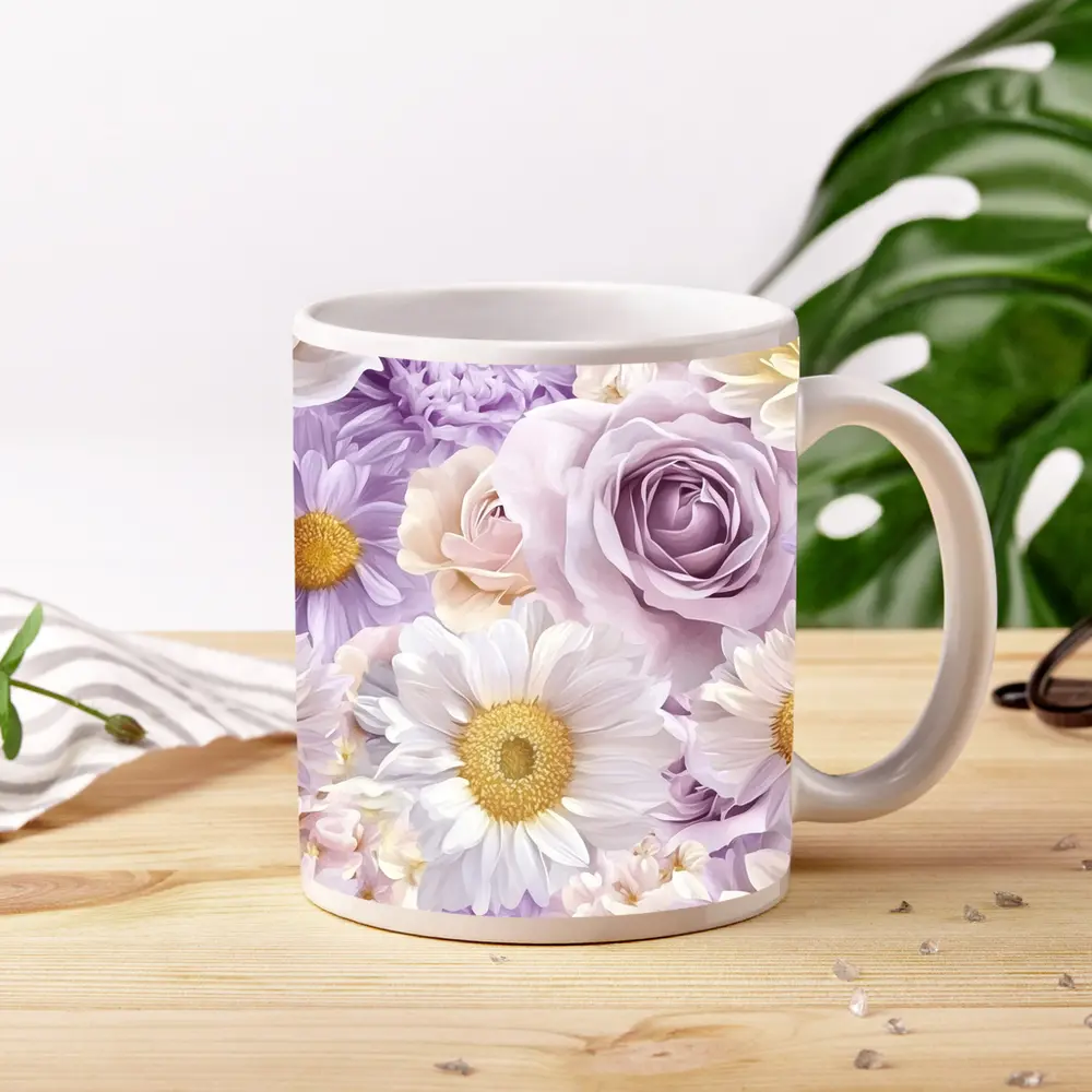 Lavender Roses Daisies Soft Floral Pattern – Mugs