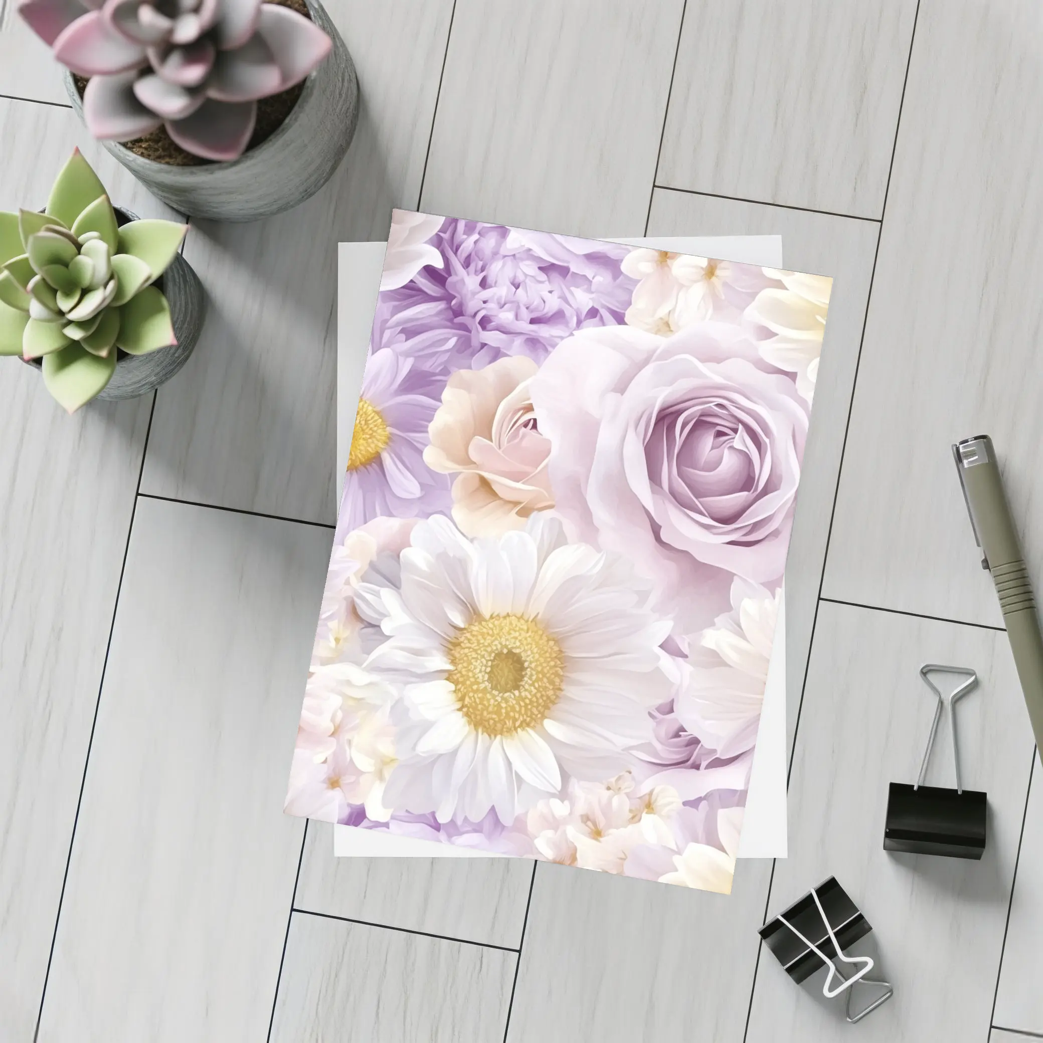 Lavender Roses Daisies Soft Floral Pattern – Postcards