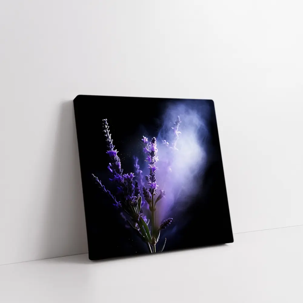 Lavender Flowers Dark Smoke Black Background – Wall Art