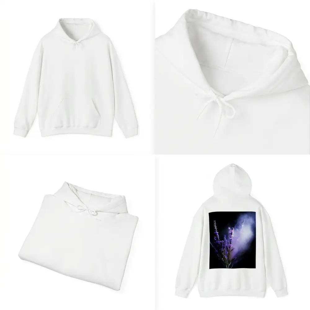 Lavender Flowers Dark Smoke Black Background – Hoodies