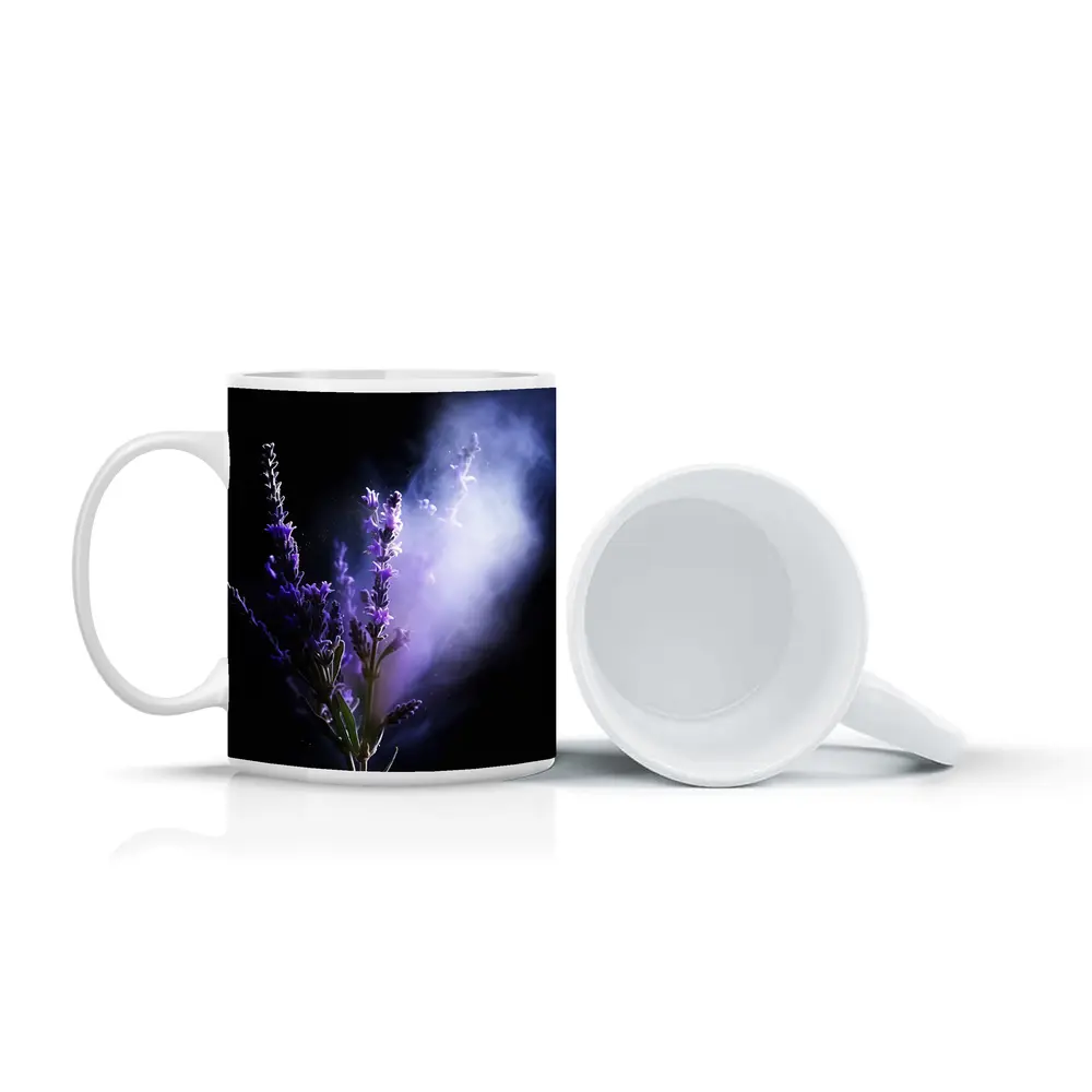Lavender Flowers Dark Smoke Black Background – Mugs