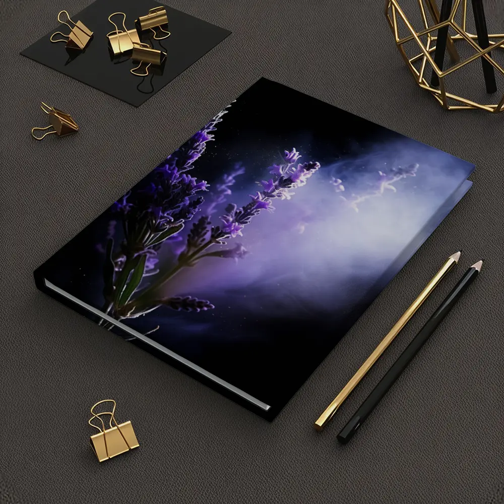 Lavender Flowers Dark Smoke Black Background – Notebooks