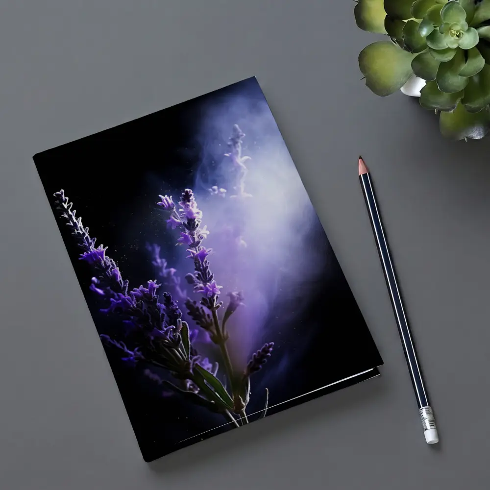 Lavender Flowers Dark Smoke Black Background – Notebooks