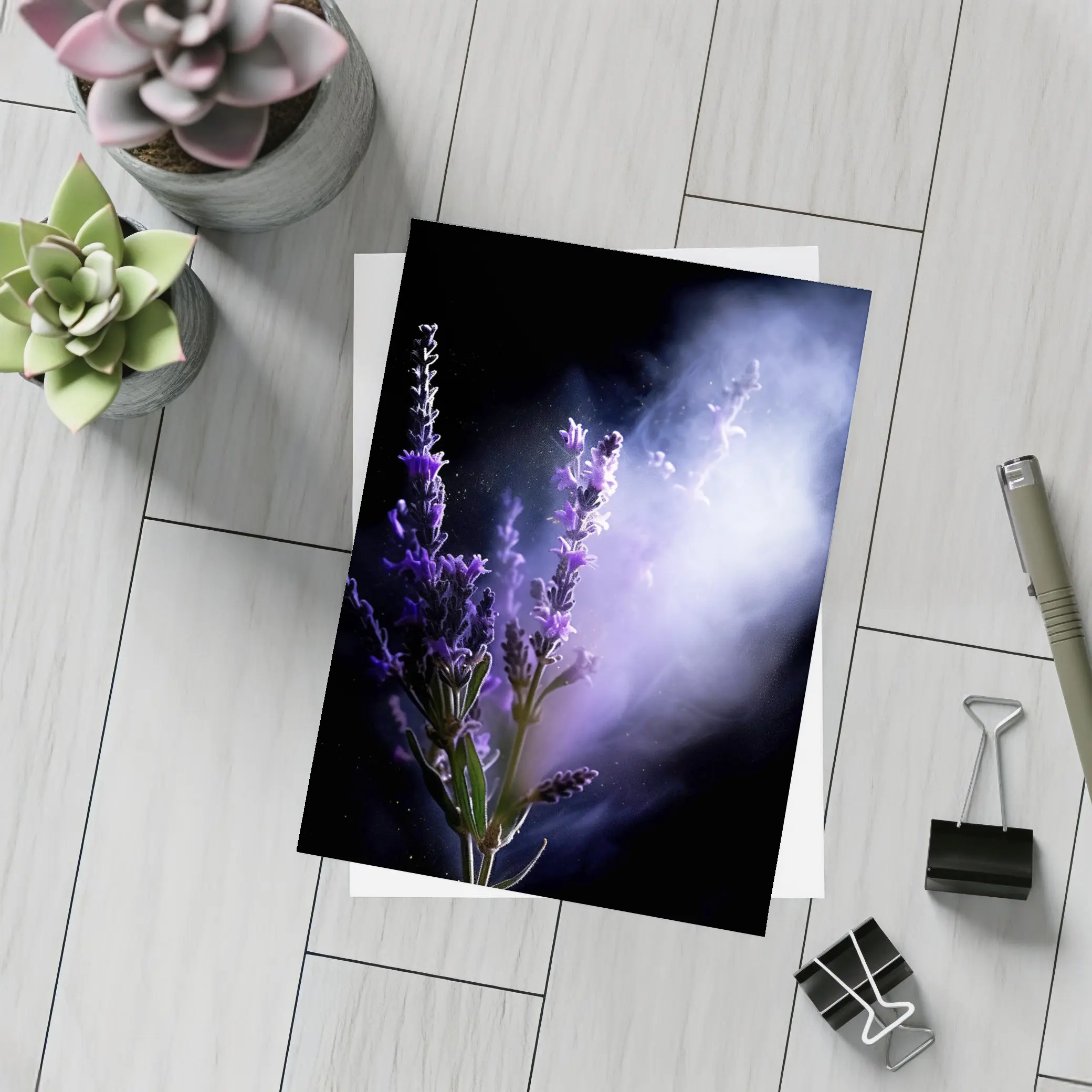 Lavender Flowers Dark Smoke Black Background – Postcards