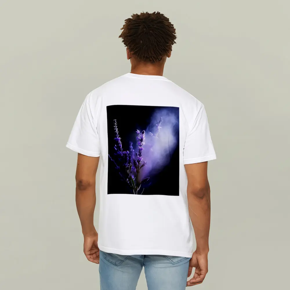 Lavender Flowers Dark Smoke Black Background – T-Shirts