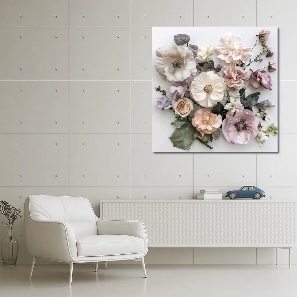 Soft Blush Roses Poppies Floral Flat Lay – Wall Art