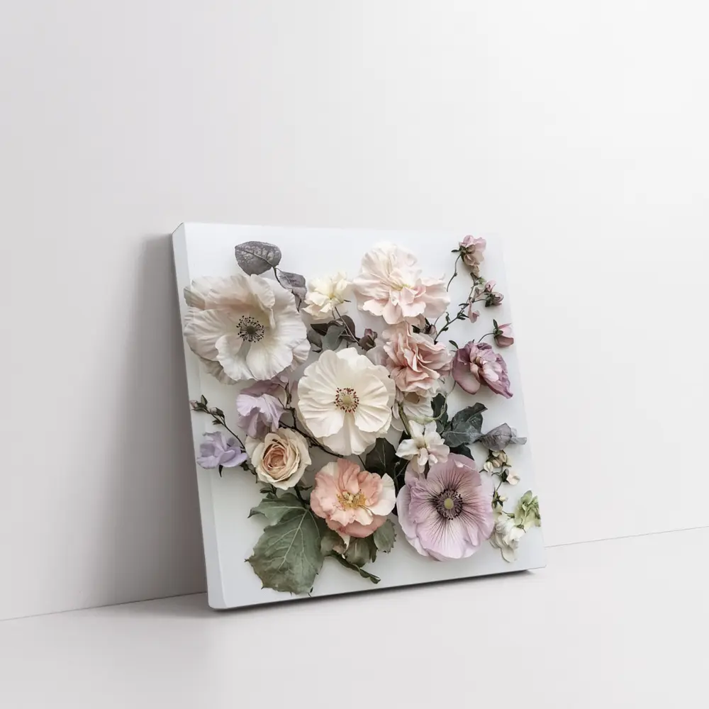 Soft Blush Roses Poppies Floral Flat Lay – Wall Art