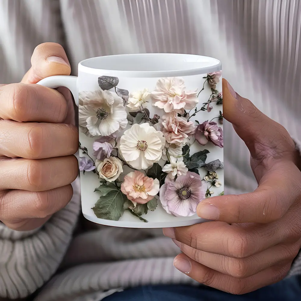 Soft Blush Roses Poppies Floral Flat Lay – Mugs