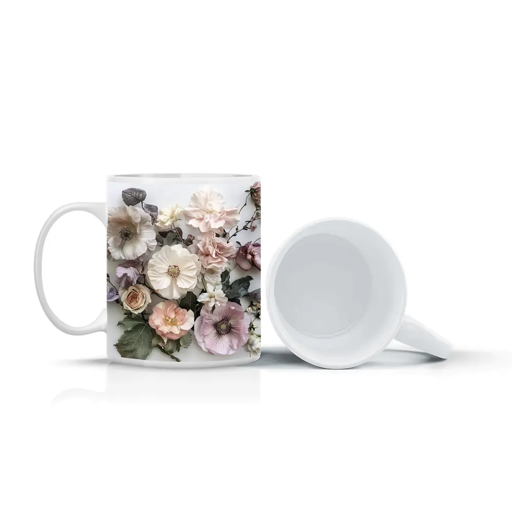 Soft Blush Roses Poppies Floral Flat Lay – Mugs