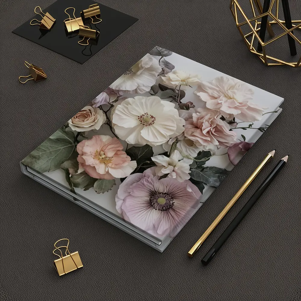 Soft Blush Roses Poppies Floral Flat Lay – Notebooks