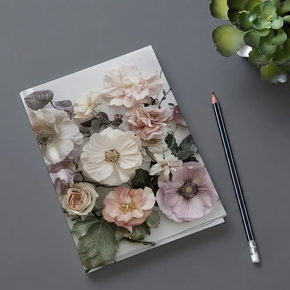 Soft Blush Roses Poppies Floral Flat Lay – Notebooks
