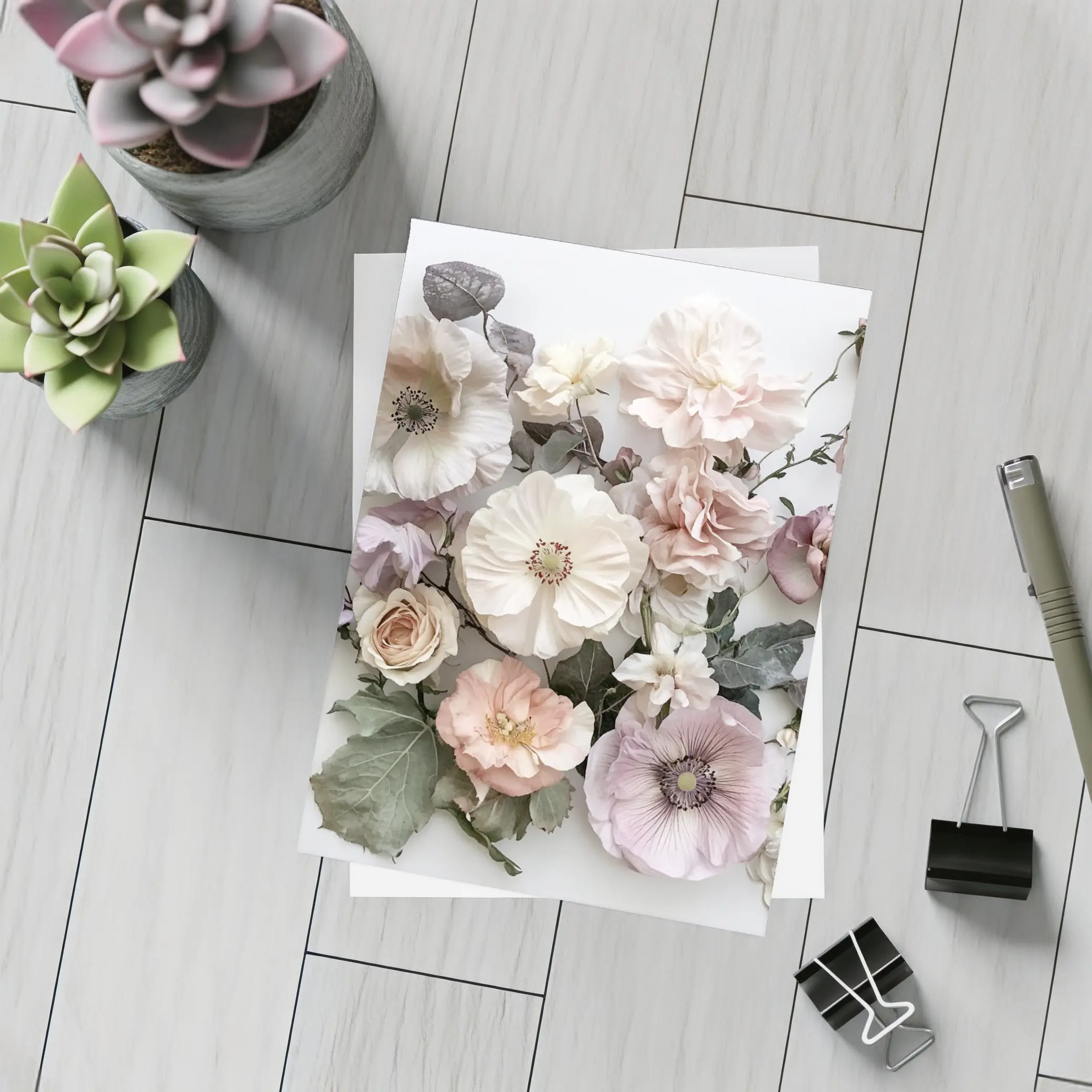 Soft Blush Roses Poppies Floral Flat Lay – Postcards