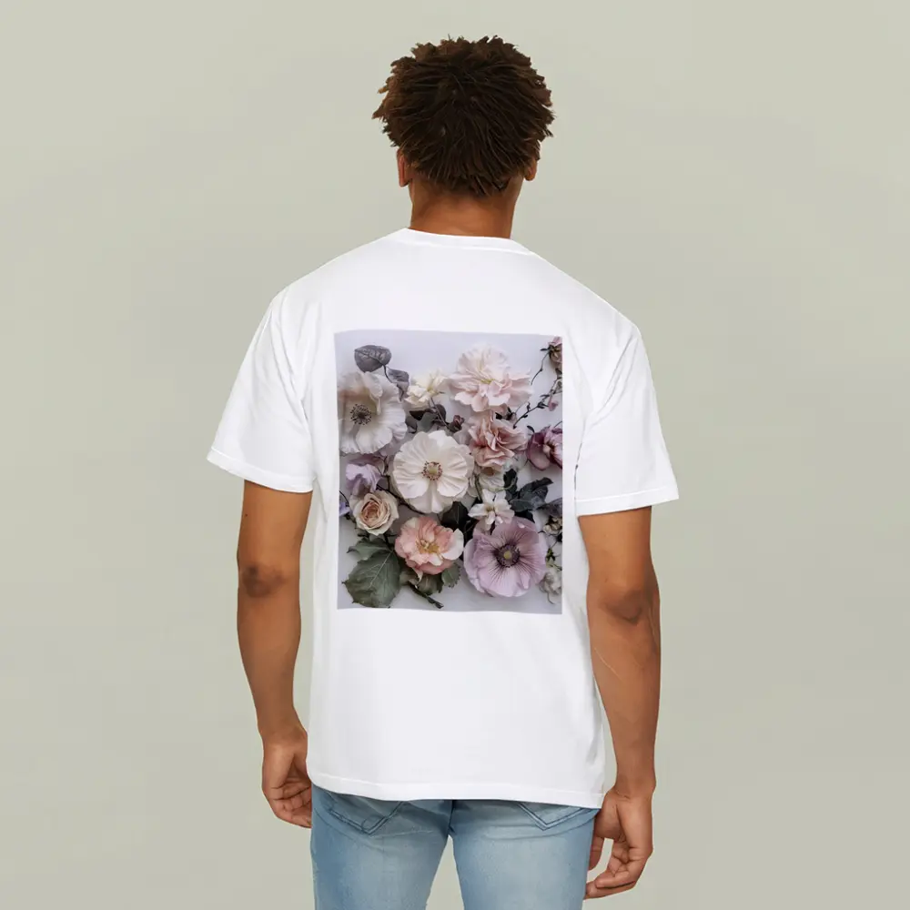 Soft Blush Roses Poppies Floral Flat Lay – T-Shirts