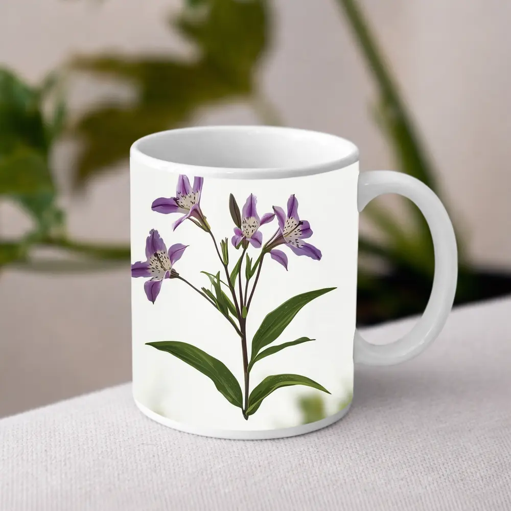 Purple Alstroemeria Flowers White Background Botanical – Mugs
