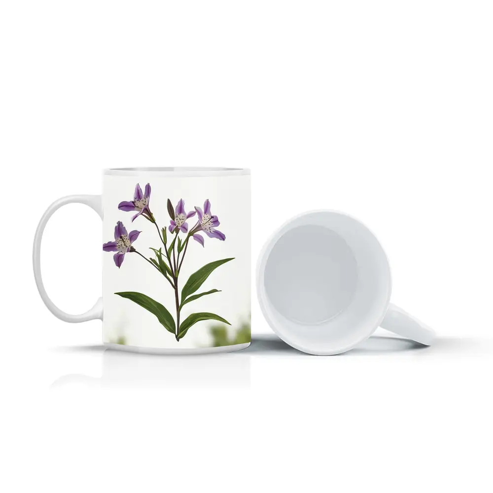 Purple Alstroemeria Flowers White Background Botanical – Mugs