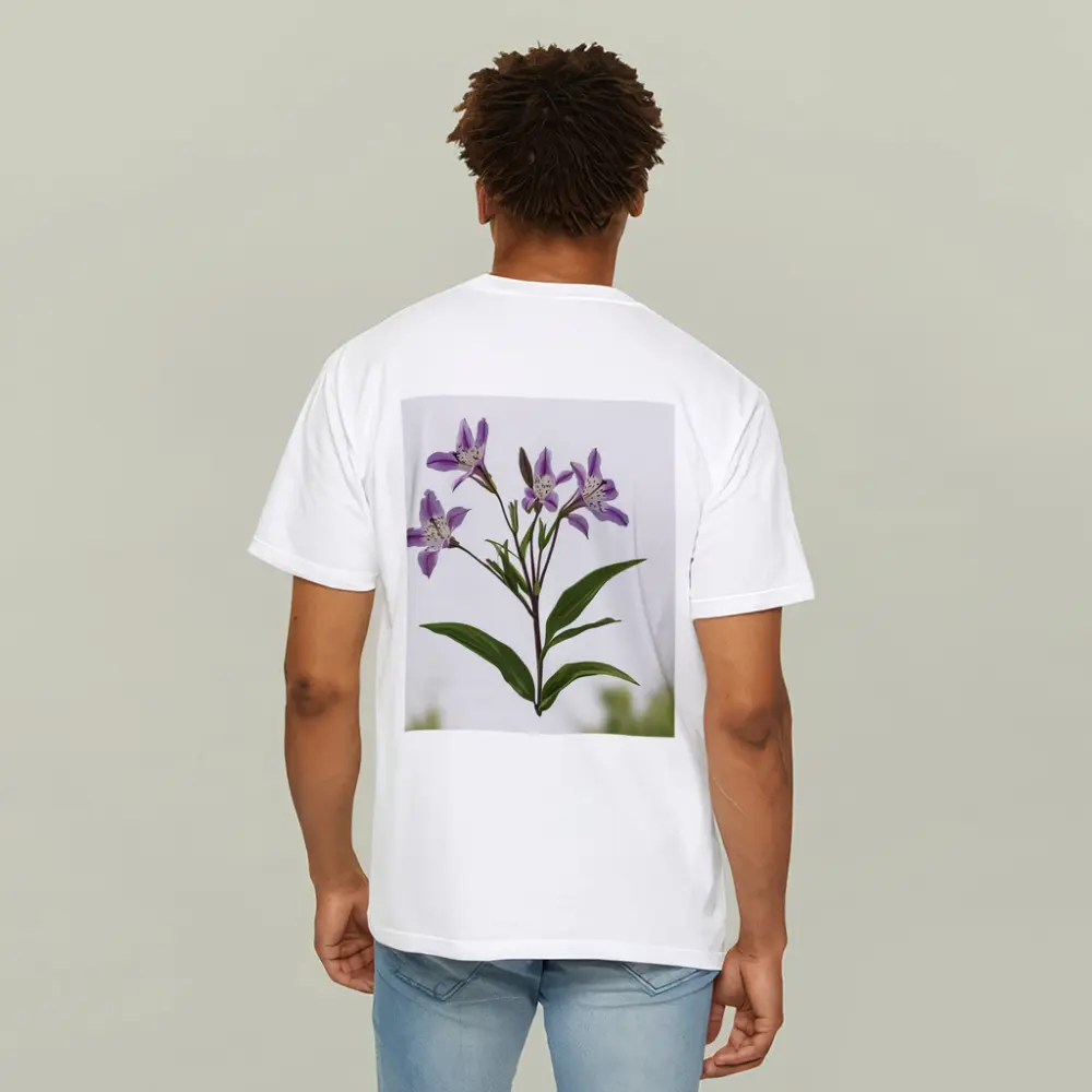 Purple Alstroemeria Flowers White Background Botanical – T-Shirts