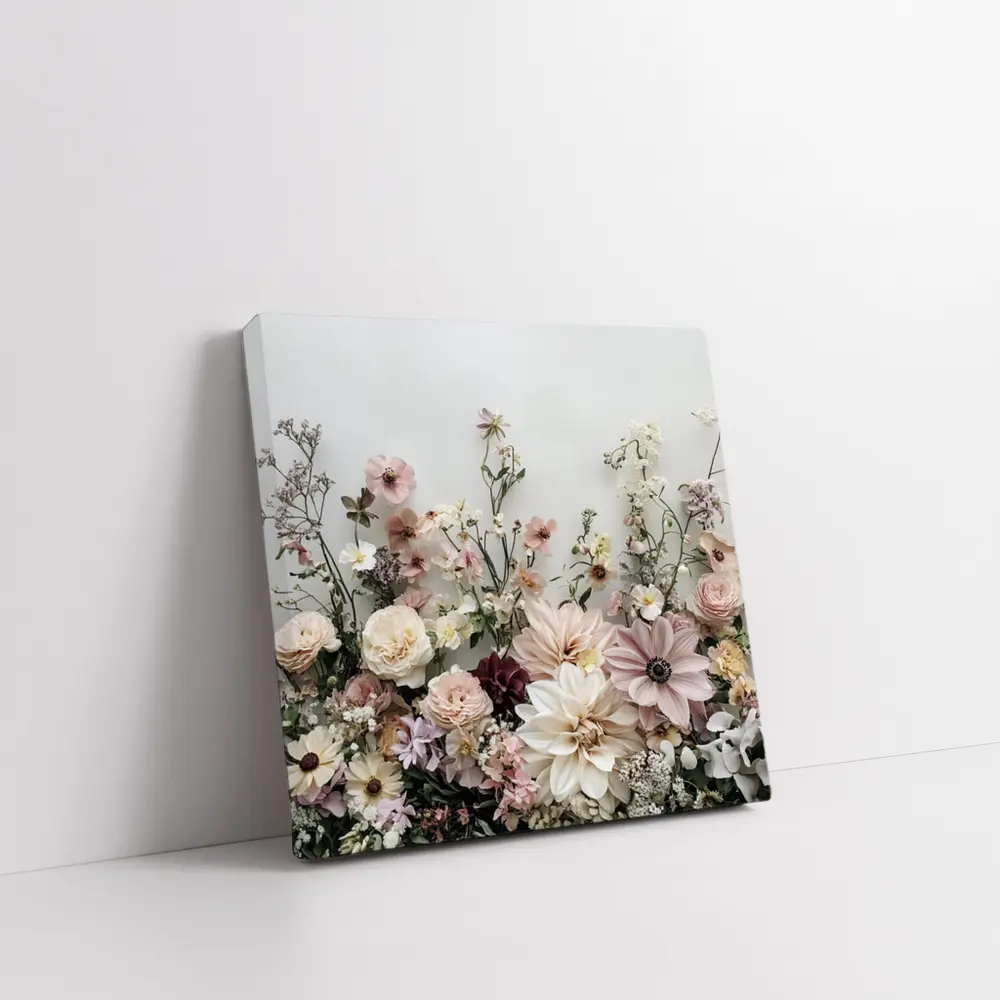 Blush Dahlia Rose Wildflower Arrangement White Background – Wall Art