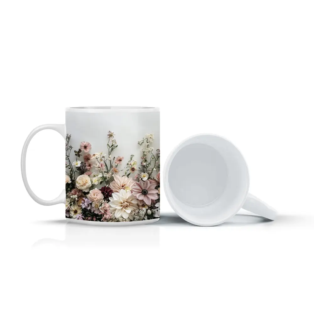 Blush Dahlia Rose Wildflower Arrangement White Background – Mugs