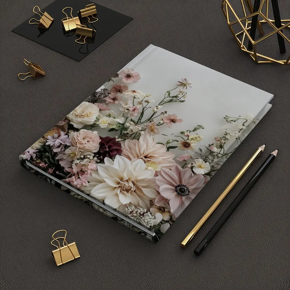 Blush Dahlia Rose Wildflower Arrangement White Background – Notebooks