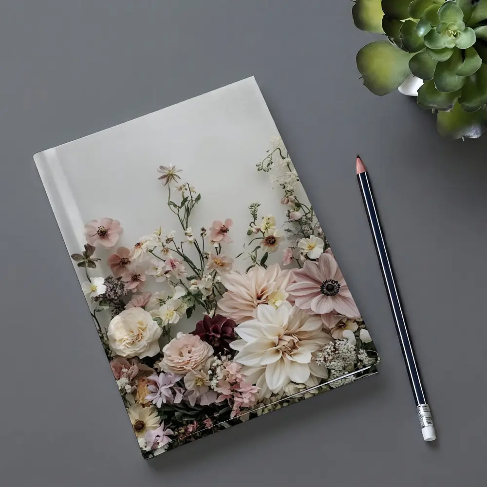 Blush Dahlia Rose Wildflower Arrangement White Background – Notebooks