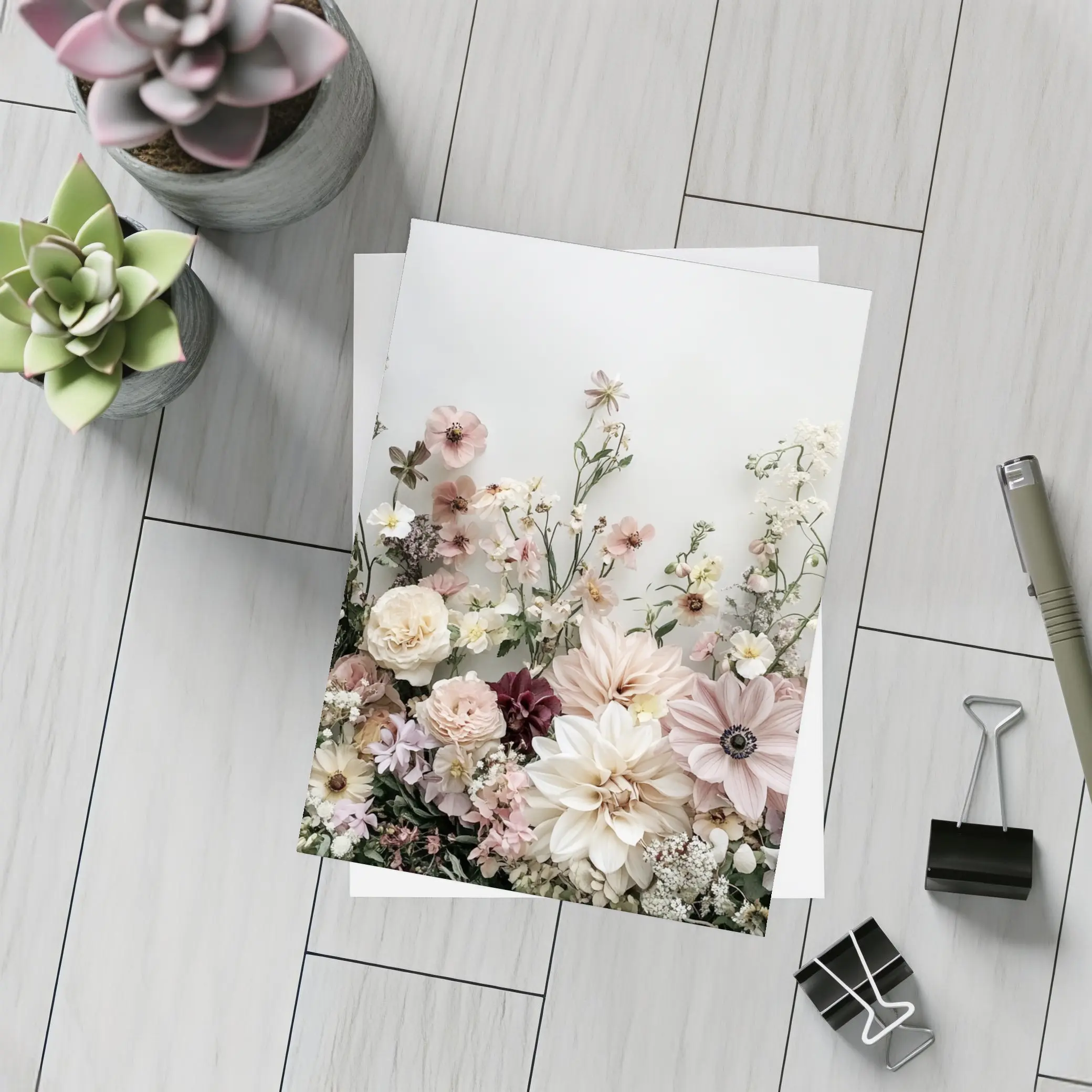 Blush Dahlia Rose Wildflower Arrangement White Background – Postcards