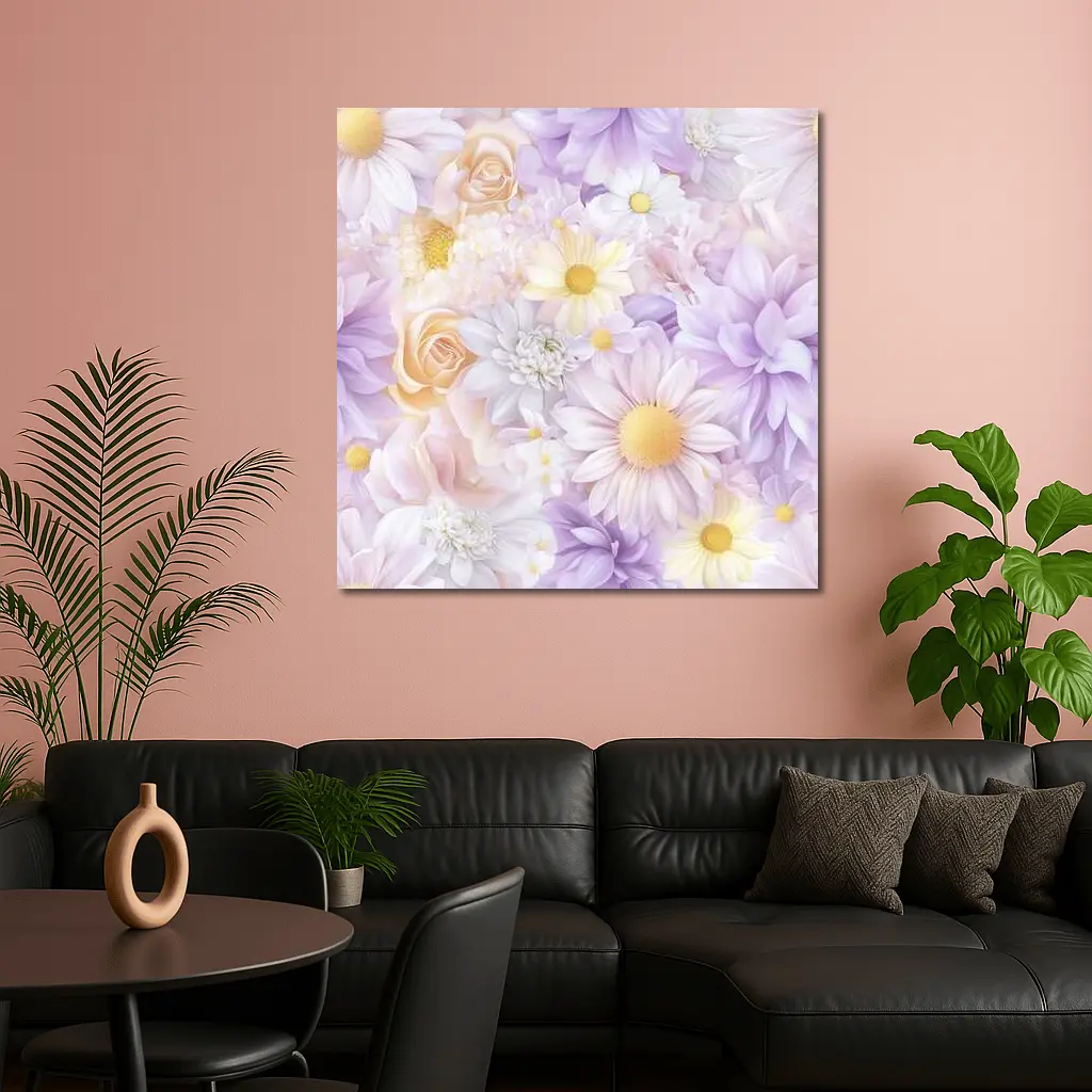 Soft Pastel Daisies Roses Floral Pattern – Wall Art