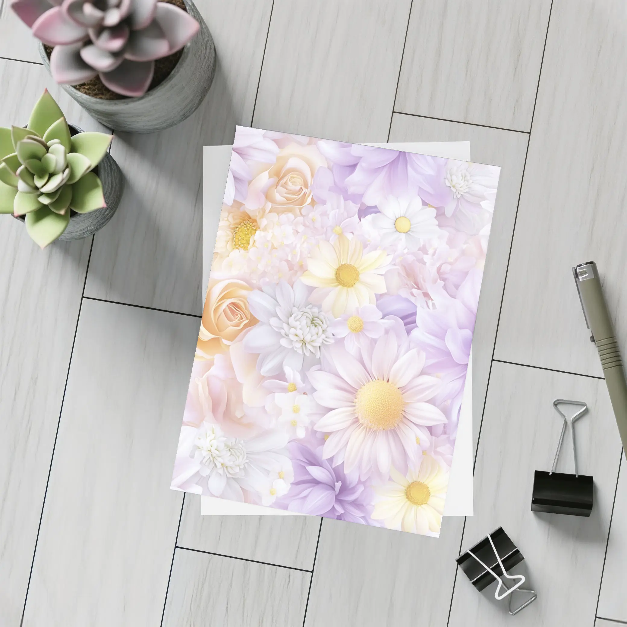 Soft Pastel Daisies Roses Floral Pattern – Postcards