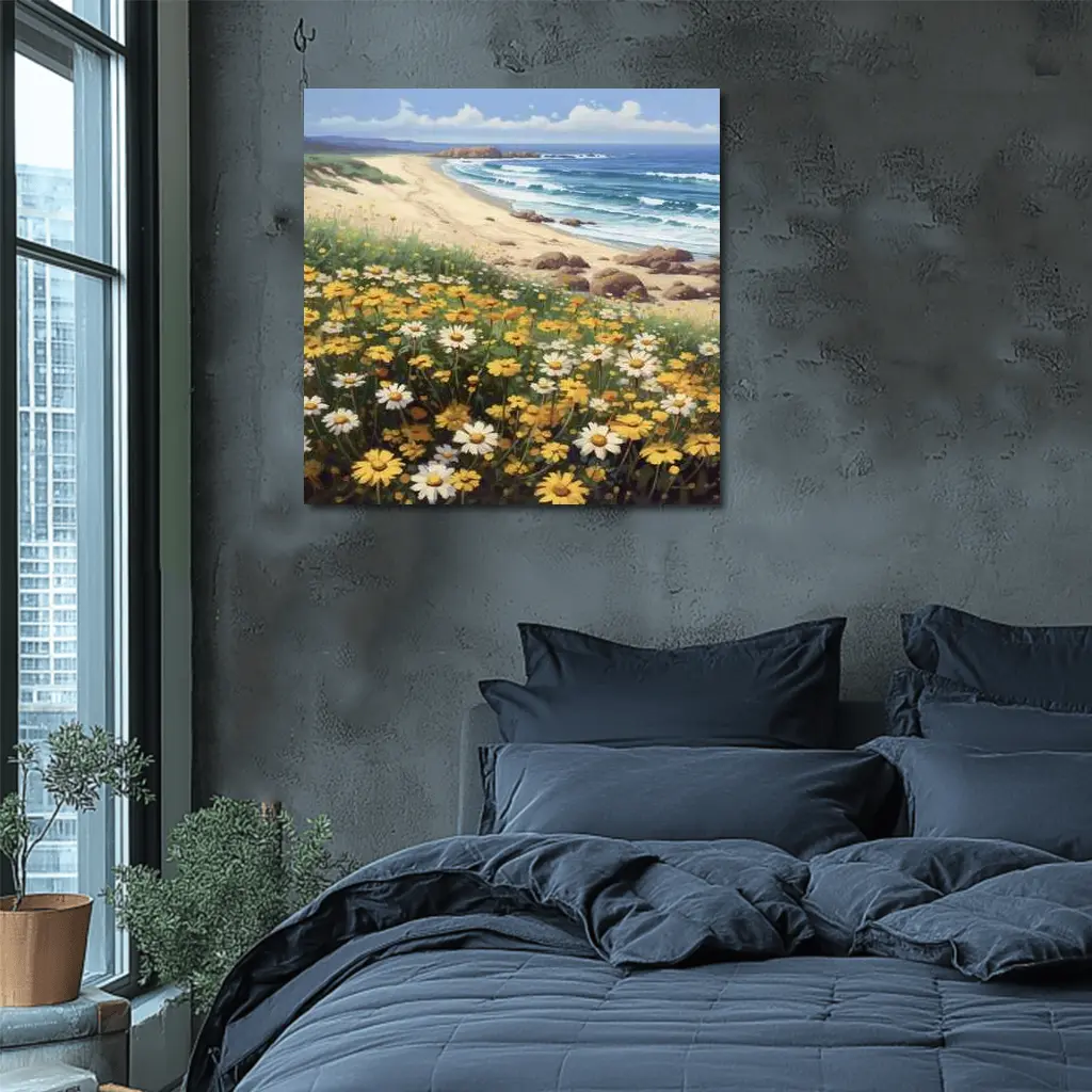 Daisies And Wildflowers By Coastal Beach – Wall Art