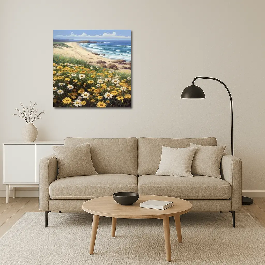 Daisies And Wildflowers By Coastal Beach – Wall Art