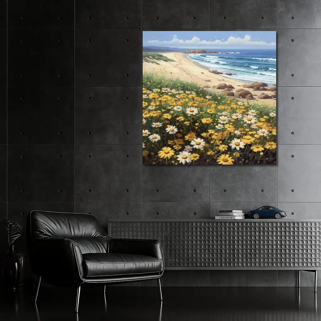Daisies And Wildflowers By Coastal Beach – Wall Art