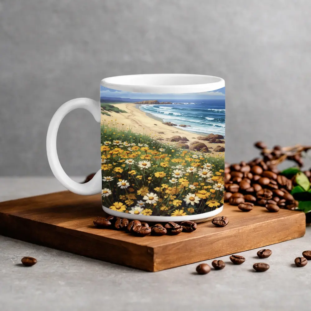 Daisies And Wildflowers By Coastal Beach – Mugs