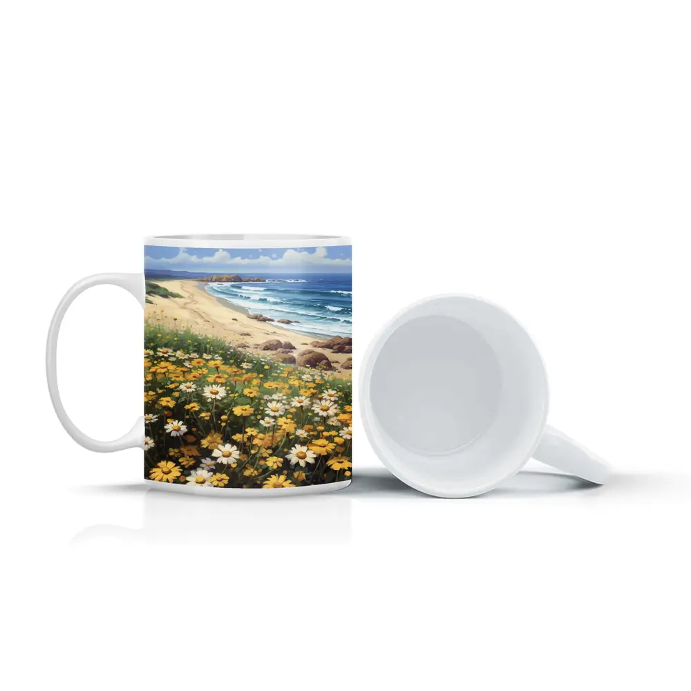 Daisies And Wildflowers By Coastal Beach – Mugs