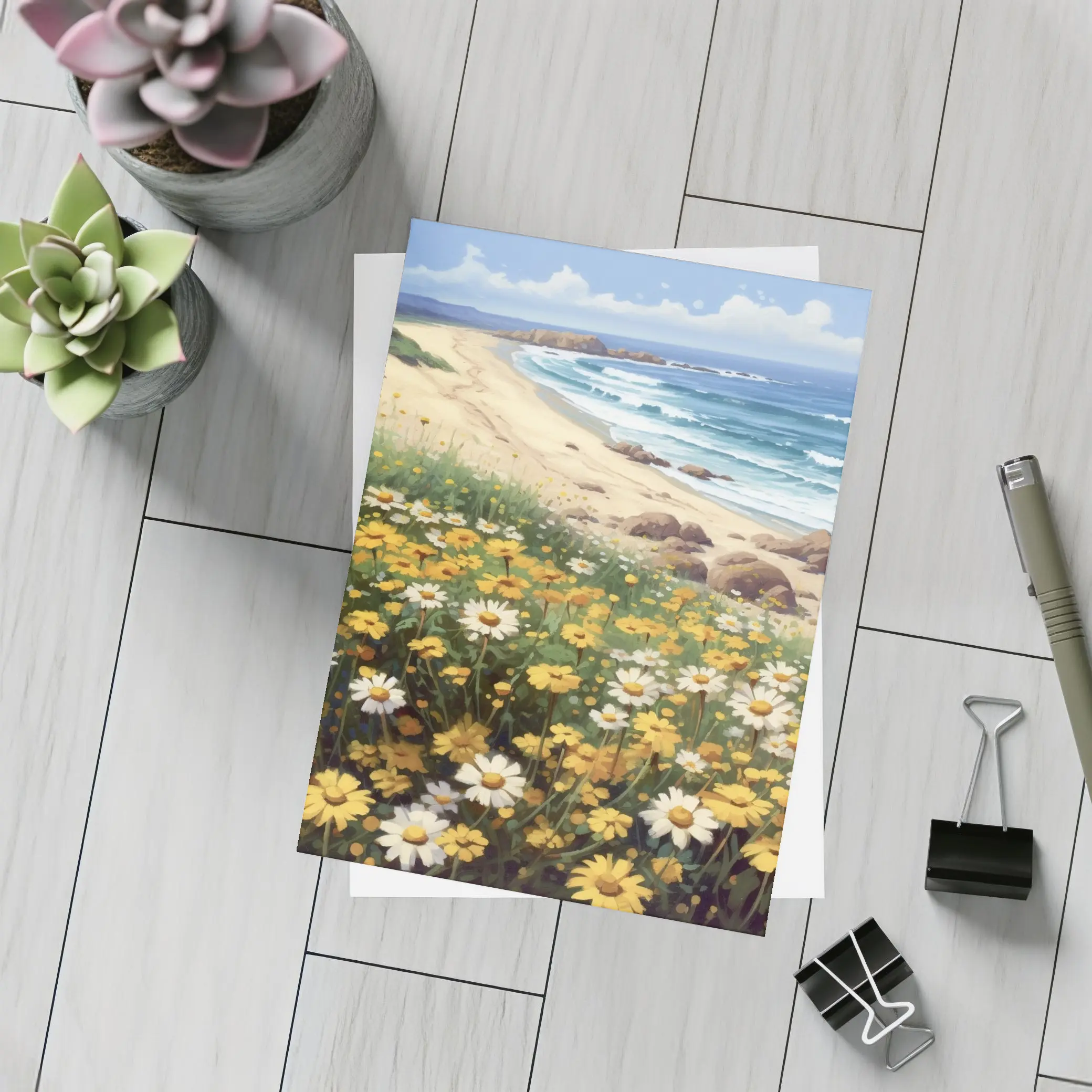 Daisies And Wildflowers By Coastal Beach – Postcards