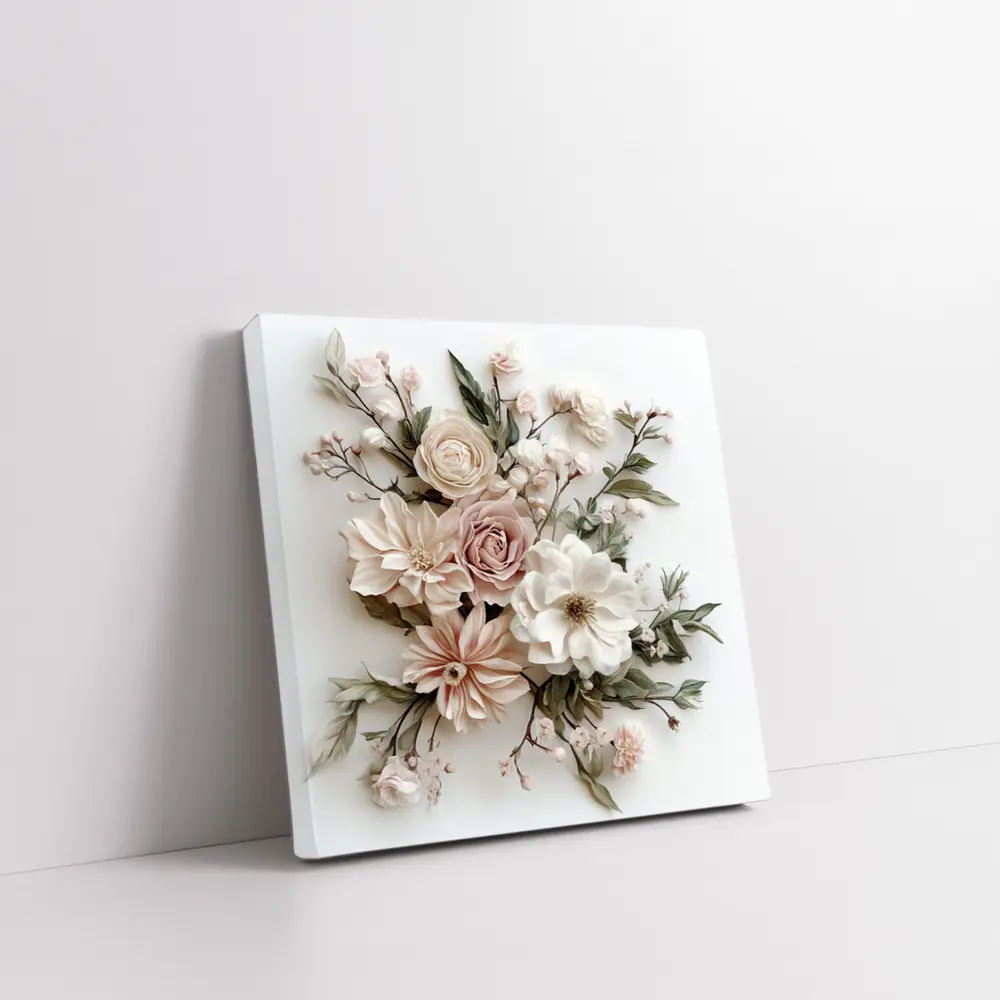 Blush Rose Dahlia Bouquet White Background – Wall Art