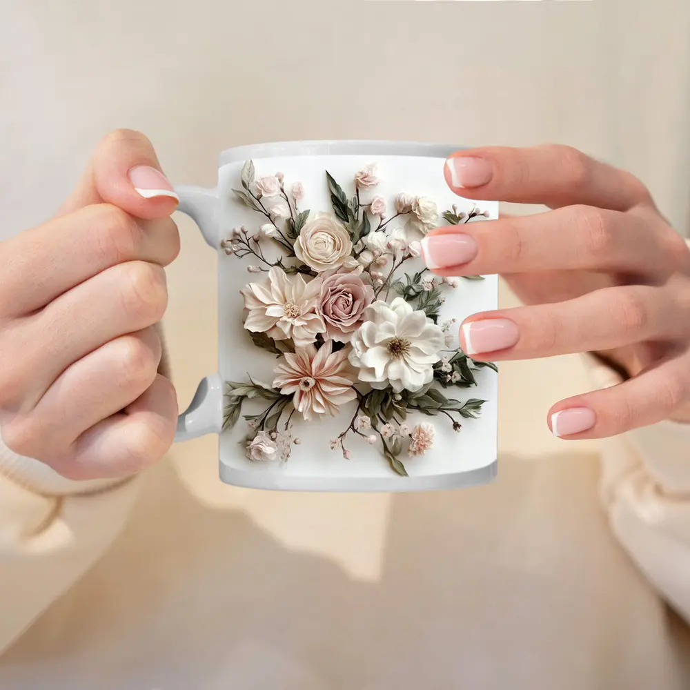 Blush Rose Dahlia Bouquet White Background – Mugs