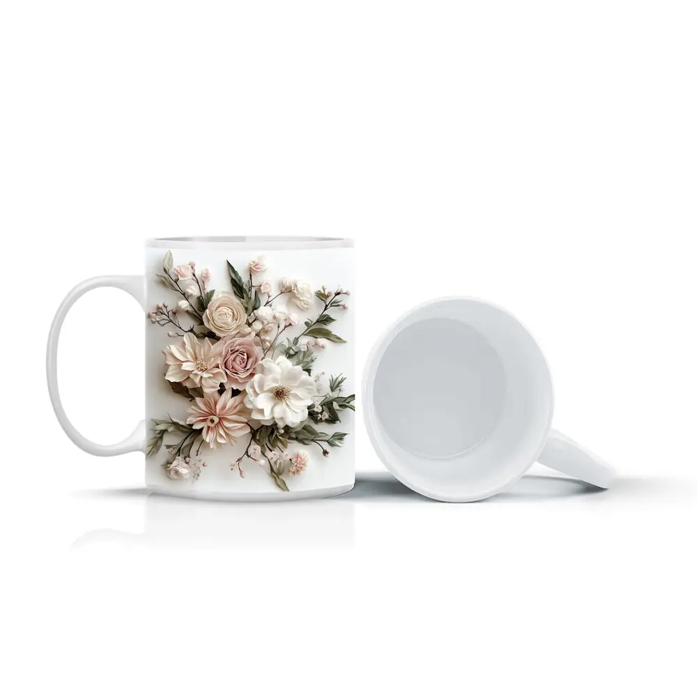 Blush Rose Dahlia Bouquet White Background – Mugs