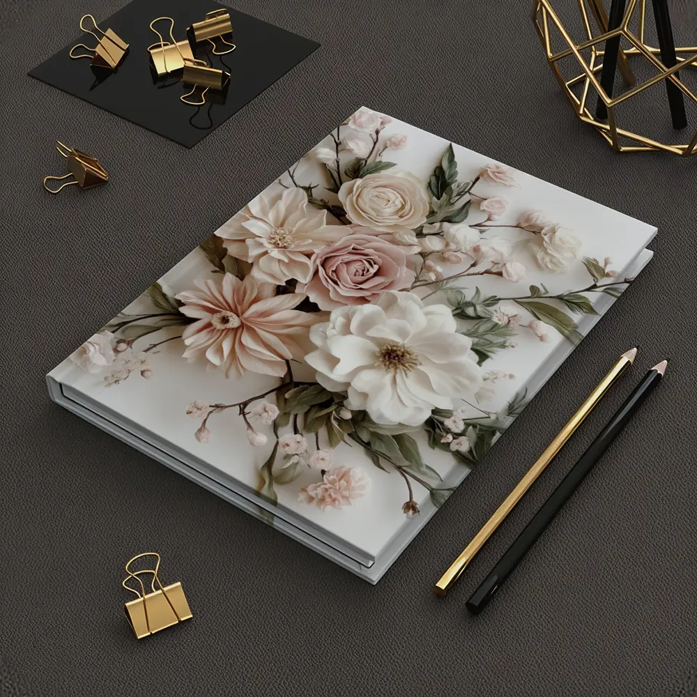 Blush Rose Dahlia Bouquet White Background – Notebooks